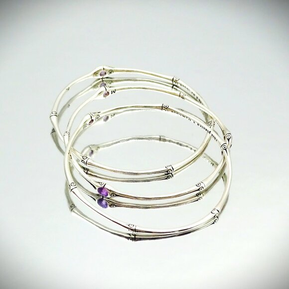 JOHN HARDY Bamboo Collection Sterling Silver & Amethyst Set of Three Bracelets M - Picture 5 of 9